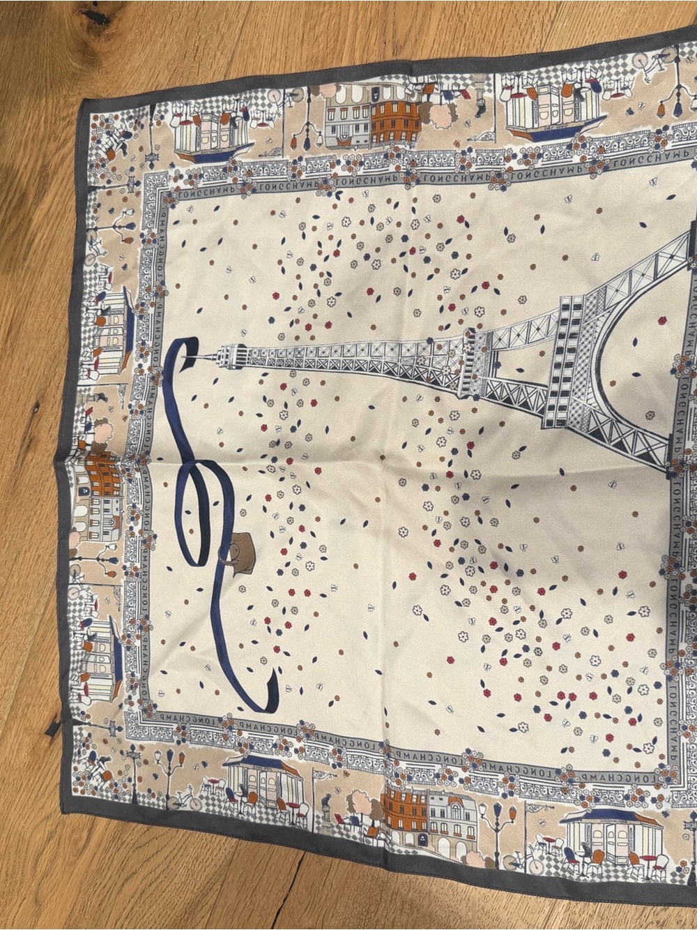 Eiffel Tower Longchamp Scarf in Cream & Navy - Picture 3 of 5